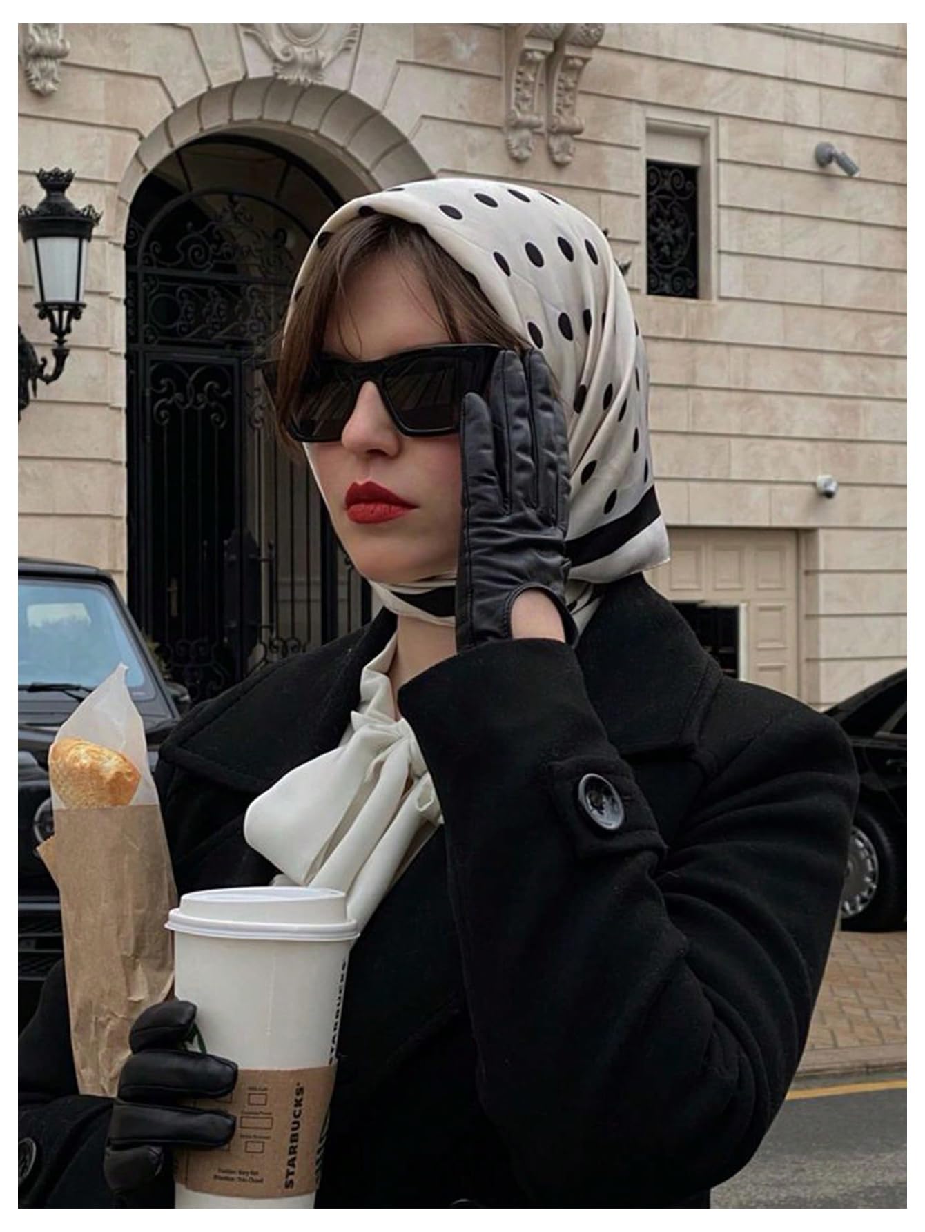 Black and white polka dot square scarf - Image 4