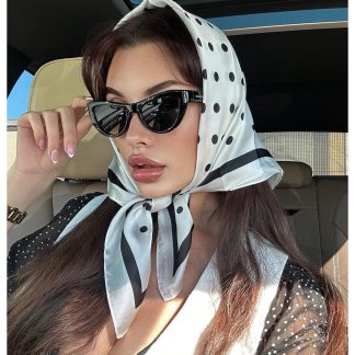 Black and white polka dot square scarf