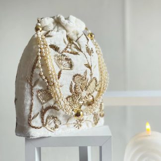 Ivory Embroidered Floral Pouch