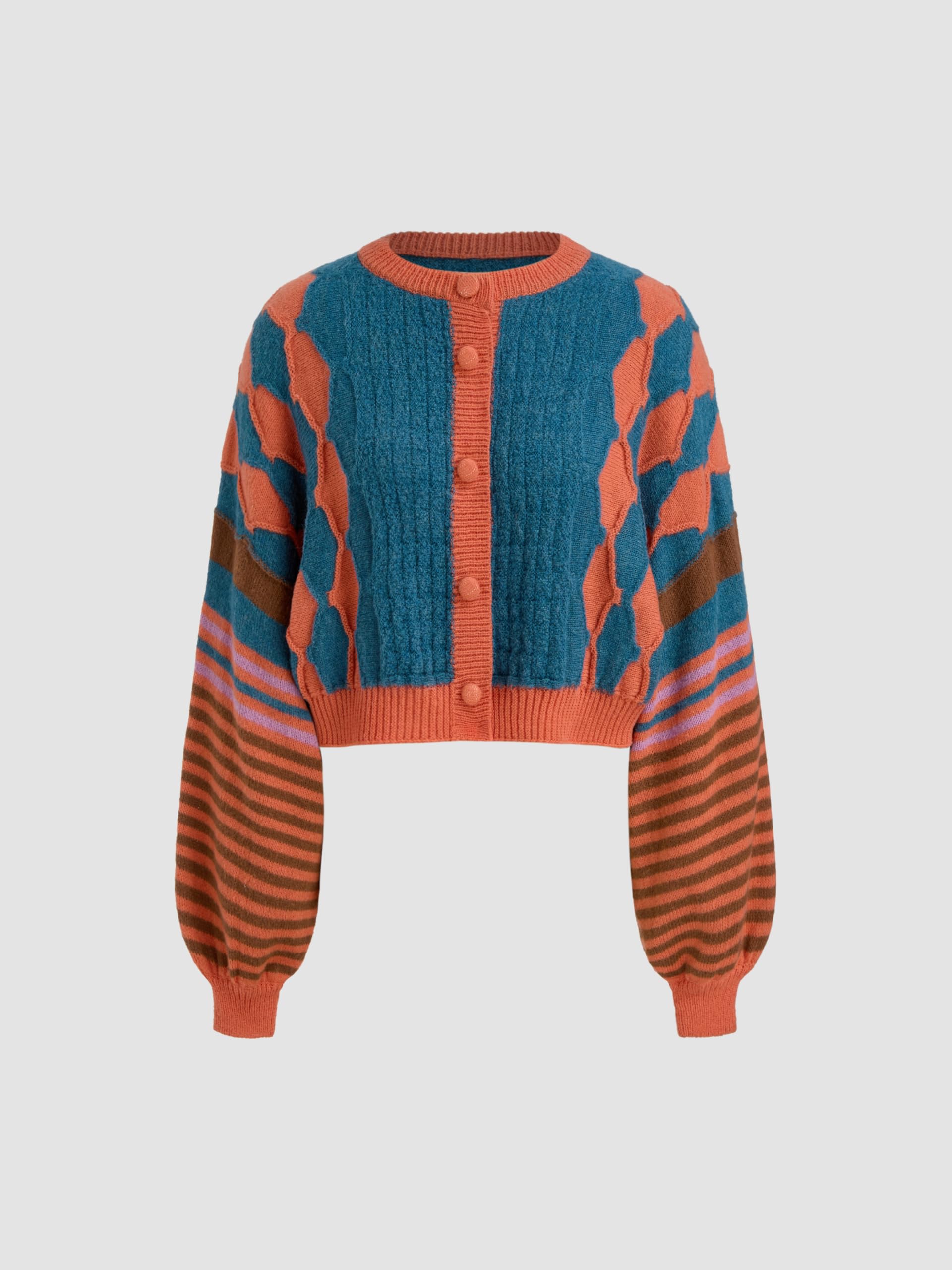 Teal and terracotta patterned cardigan - Image 5