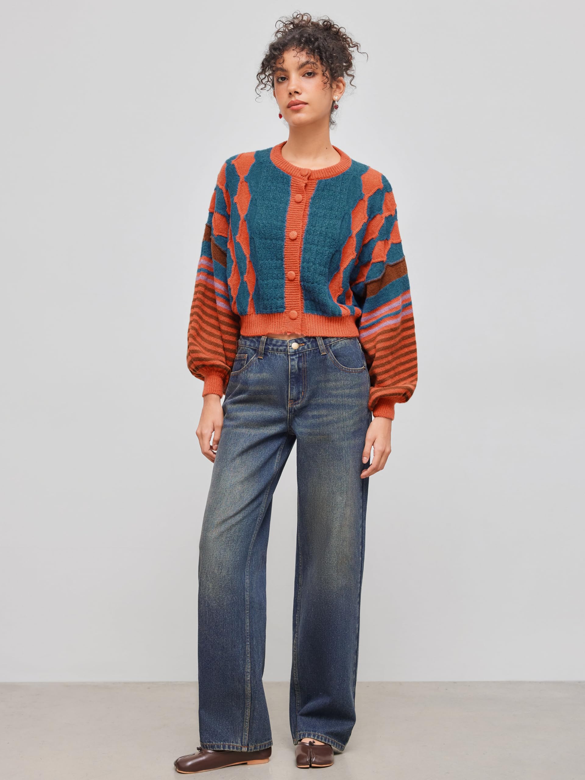 Teal and terracotta patterned cardigan - Image 4