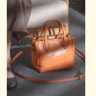 Caramel-colored mini Boston handbag