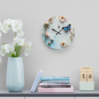 Dreamy Floral Butterfly Art Wall Clock