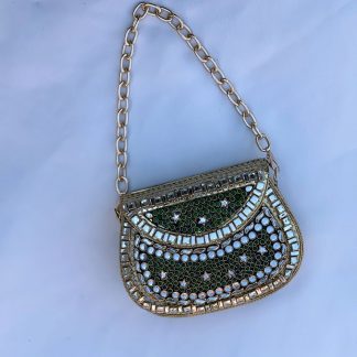 Exquisite black and gold crescent-shaped clutch