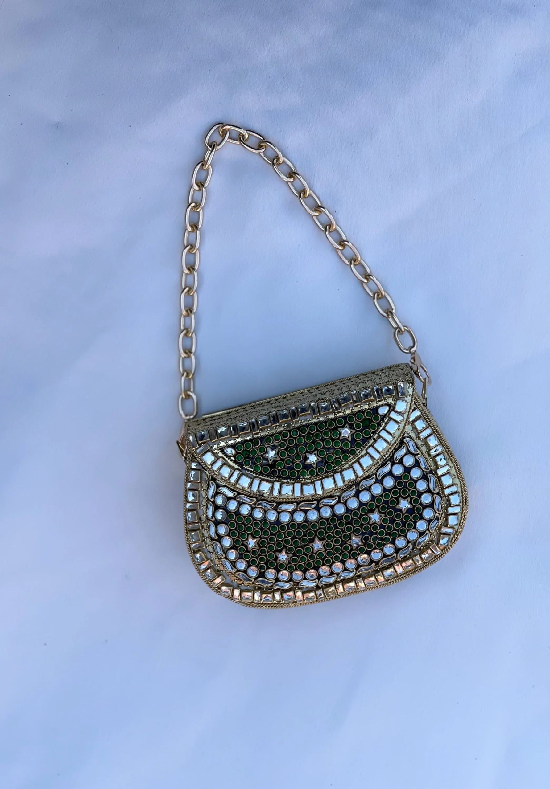 Exquisite black and gold crescent-shaped clutch