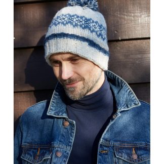 Fair Isle blue pom-pom knit hat