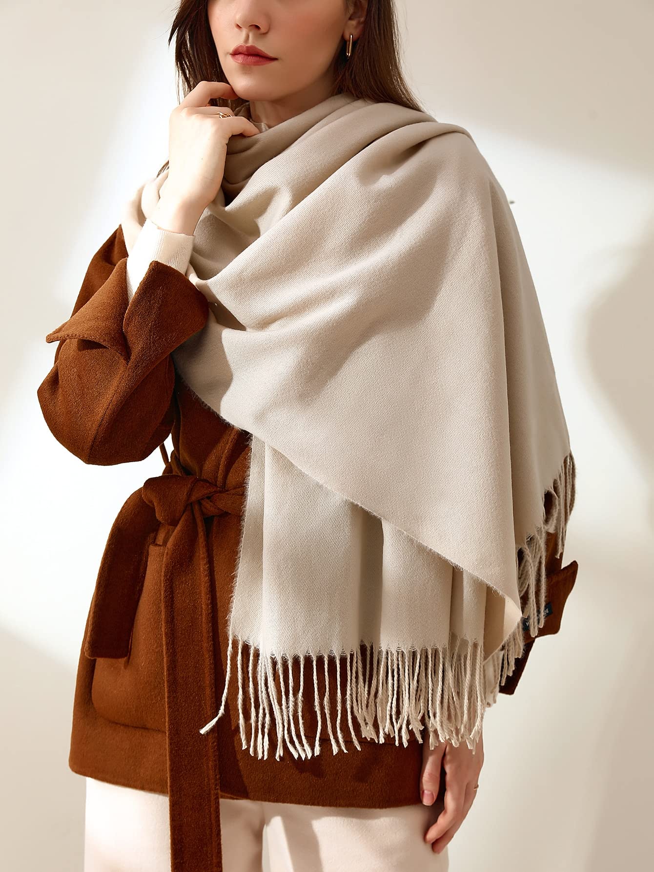 Solid color tassel scarf