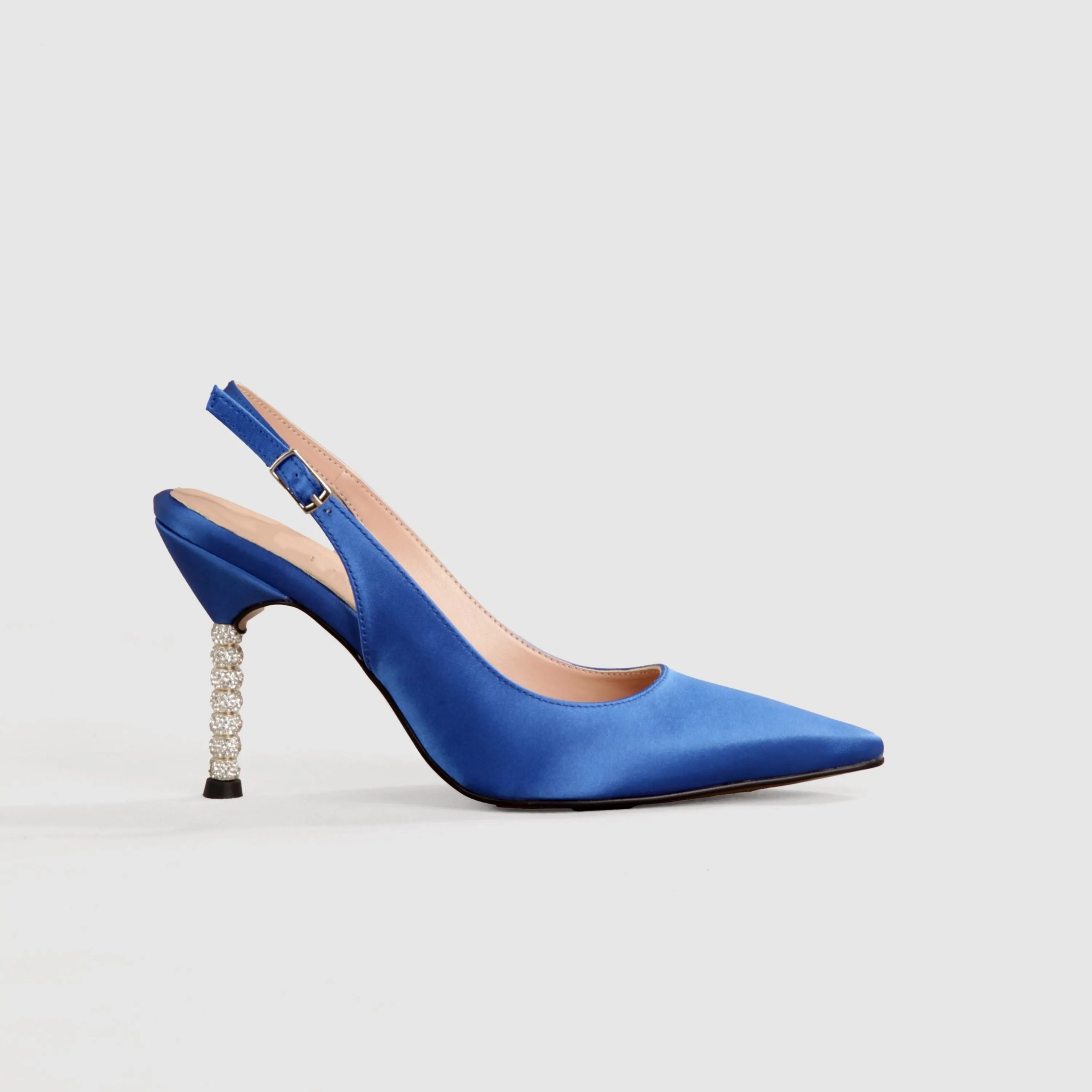 Royal blue satin pearl heel pointed toe strap sandals - Image 3