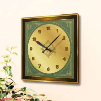 Gold and Green Geometric Decorative Art Clock