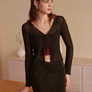 Black sheer belted cardigan