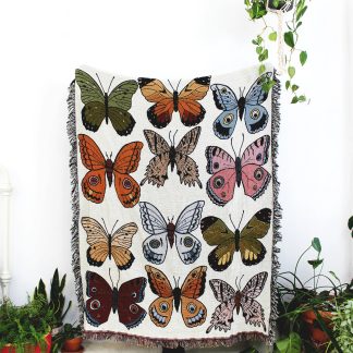 Retro Butterfly Series Jacquard Tassel Blanket