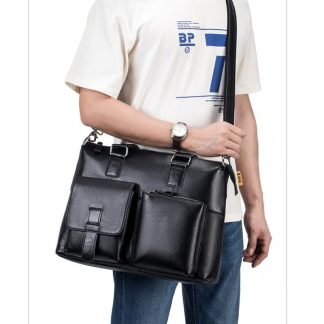 Black multi-pocket work briefcase