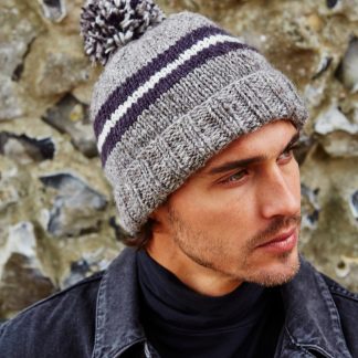 Granite Striped Pom-Pom Knit Hat