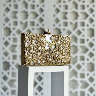 Exquisite gold-threaded floral clutch