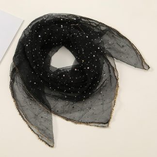 Black mesh triangular scarf adorned with pearls