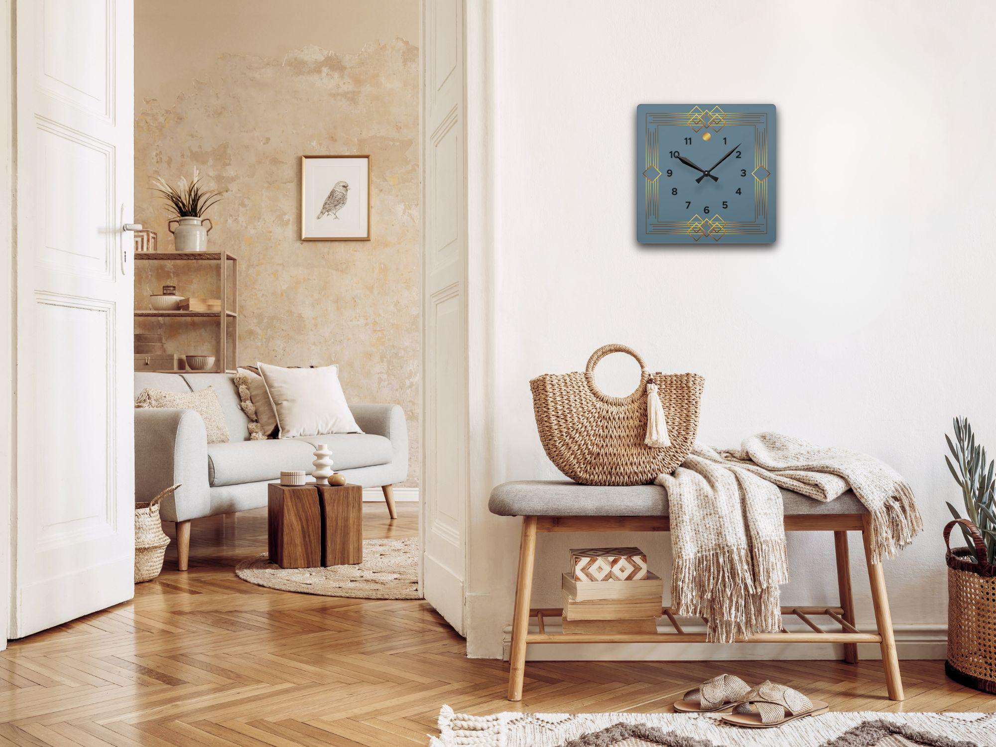 Gray-blue and gold geometric decorative square clock - Image 5