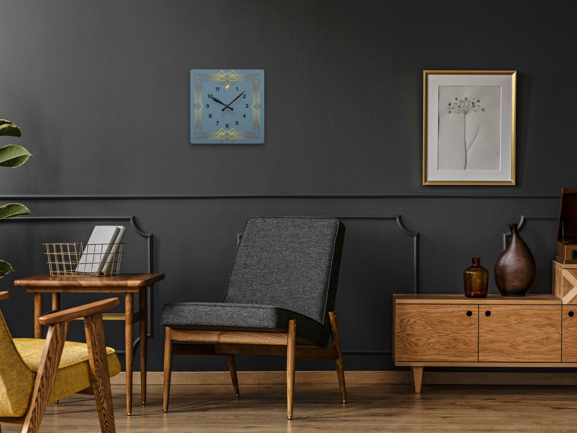 Gray-blue and gold geometric decorative square clock - Image 4