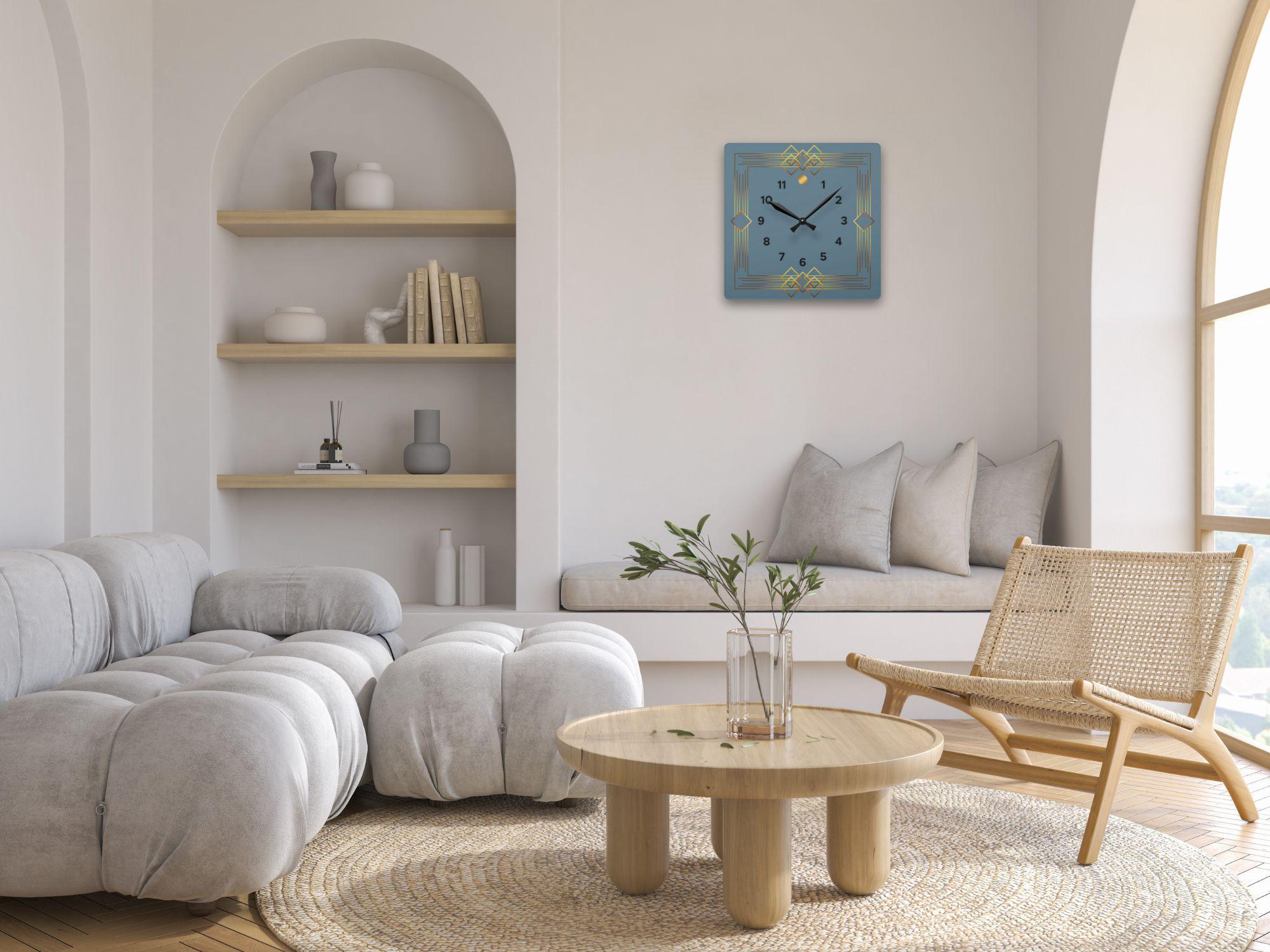 Gray-blue and gold geometric decorative square clock - Image 3