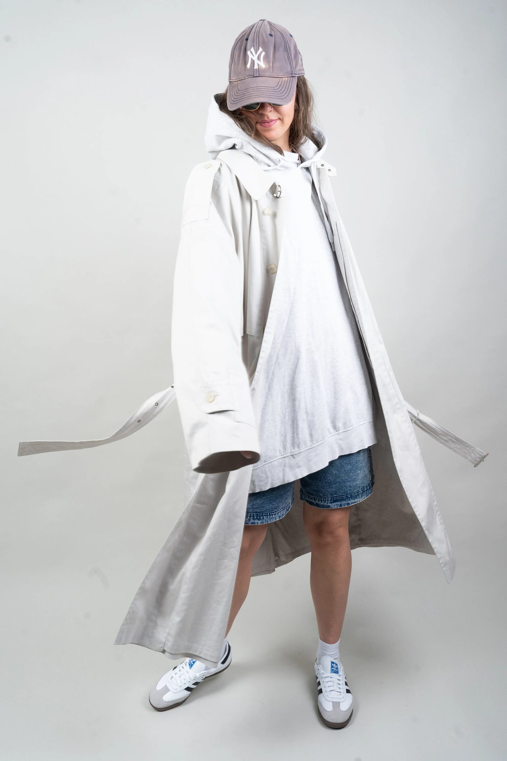 Light stone long trench coat