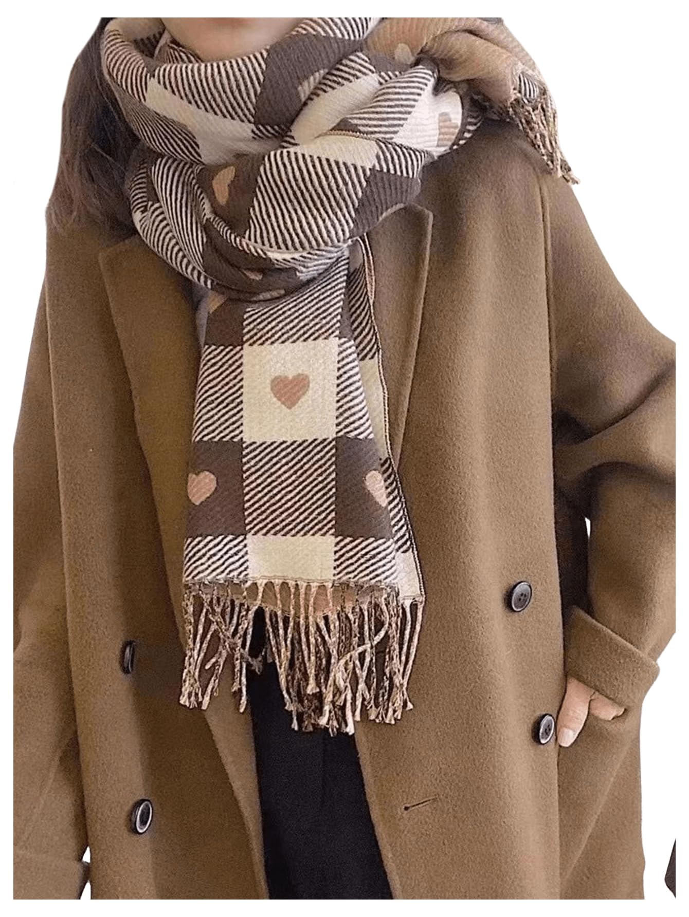 Checkered heart-shaped tassel scarf - Image 4