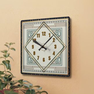 Diamond-shaped nested blue and gold striking clock