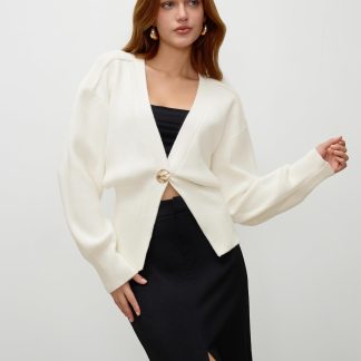 Ivory single-button V-neck cardigan