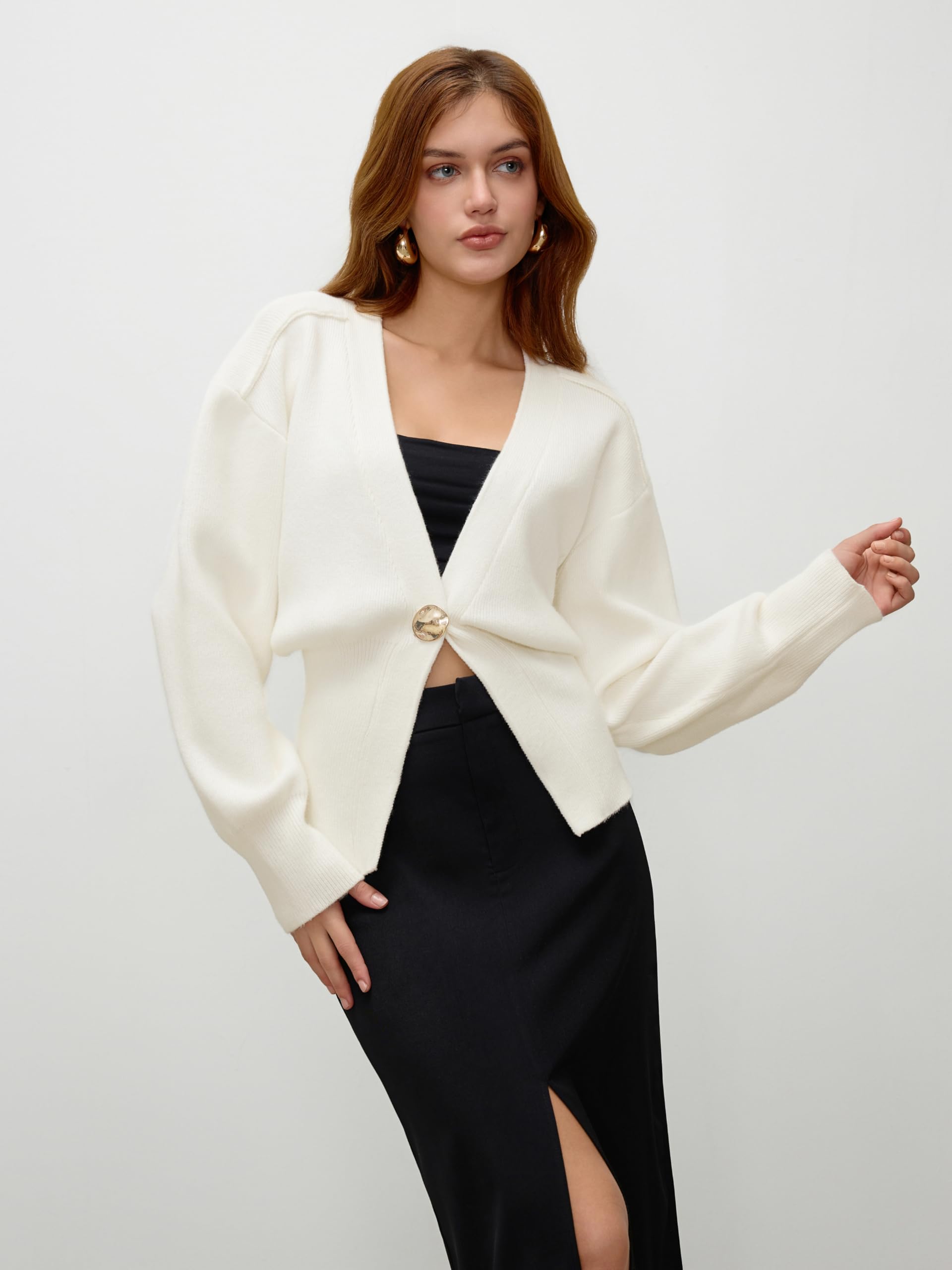 Ivory single-button V-neck cardigan