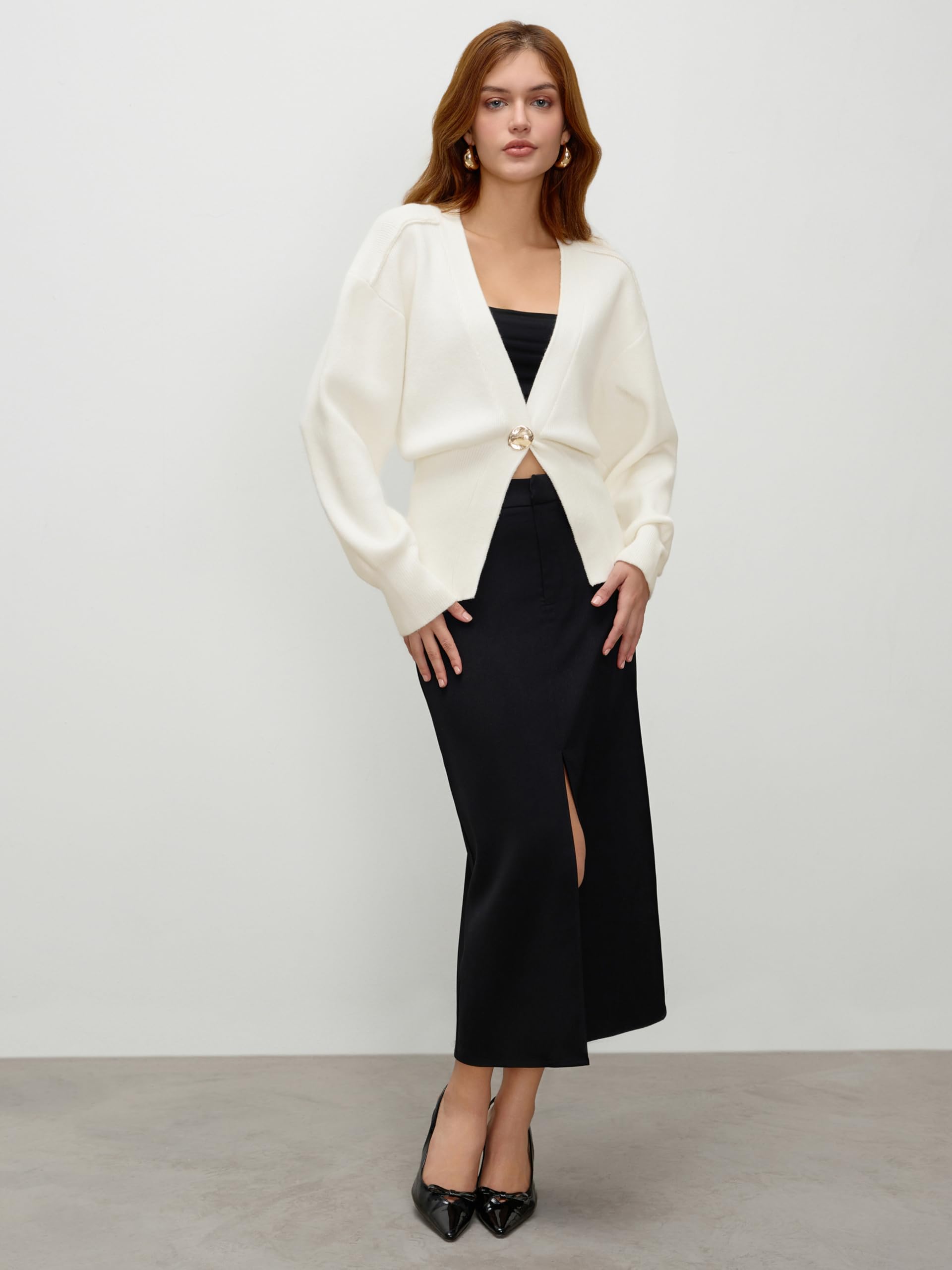 Ivory single-button V-neck cardigan - Image 3