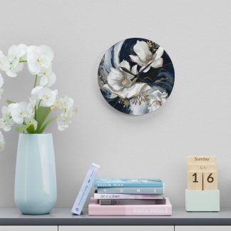 Elegant White Floral Art Wall Clock