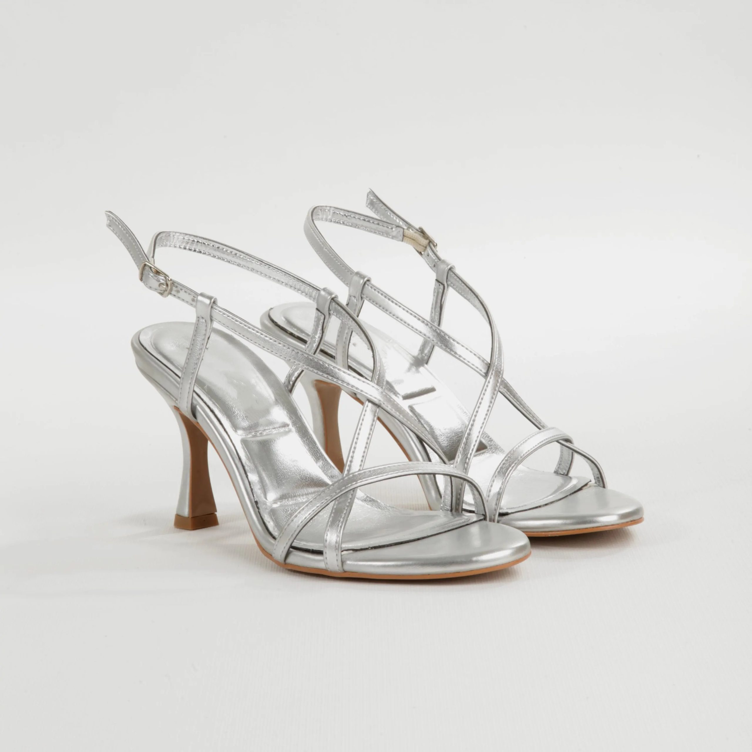 Silver-toned crisscross strappy high-heeled sandals - Image 4