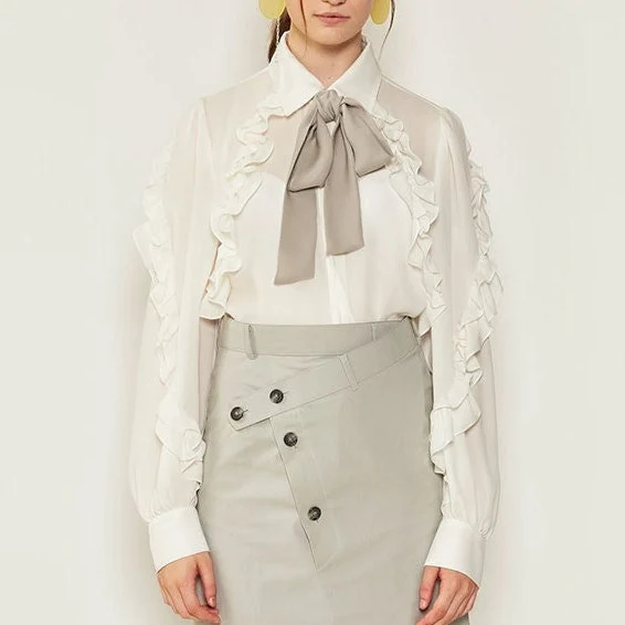 Ruffled bow chiffon blouse