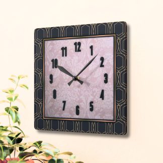 Pink, black and gold decorative art style square clock