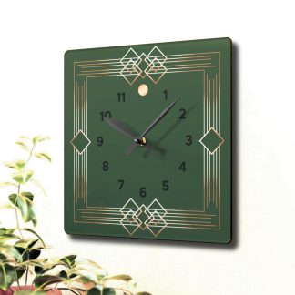 Dark green and gold geometric decorative clock