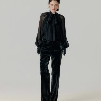 Black chiffon blouse with bow