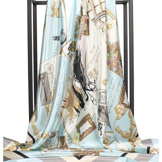Ice Blue Satin Printed Square Scarf