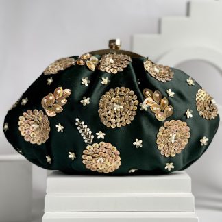 Midnight Blooming Pleated Clutch