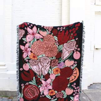 Bold botanical art jacquard tassel blanket