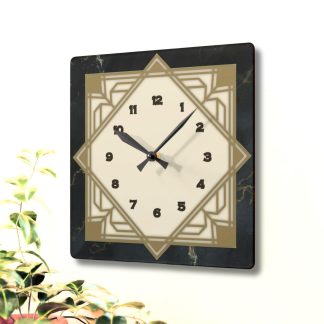 Black and gold marble square clock