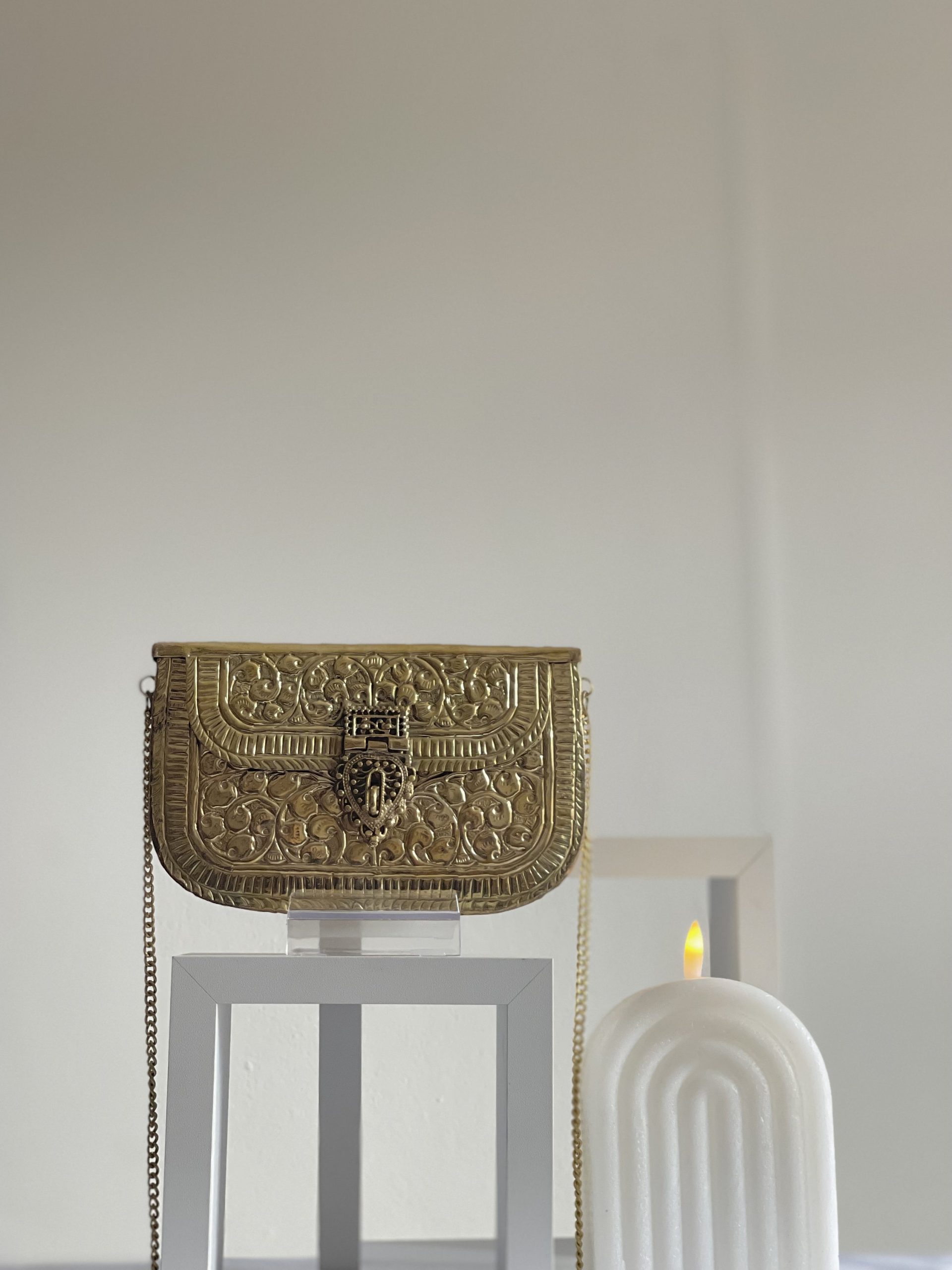 Gold-plated metal embellished crossbody bag