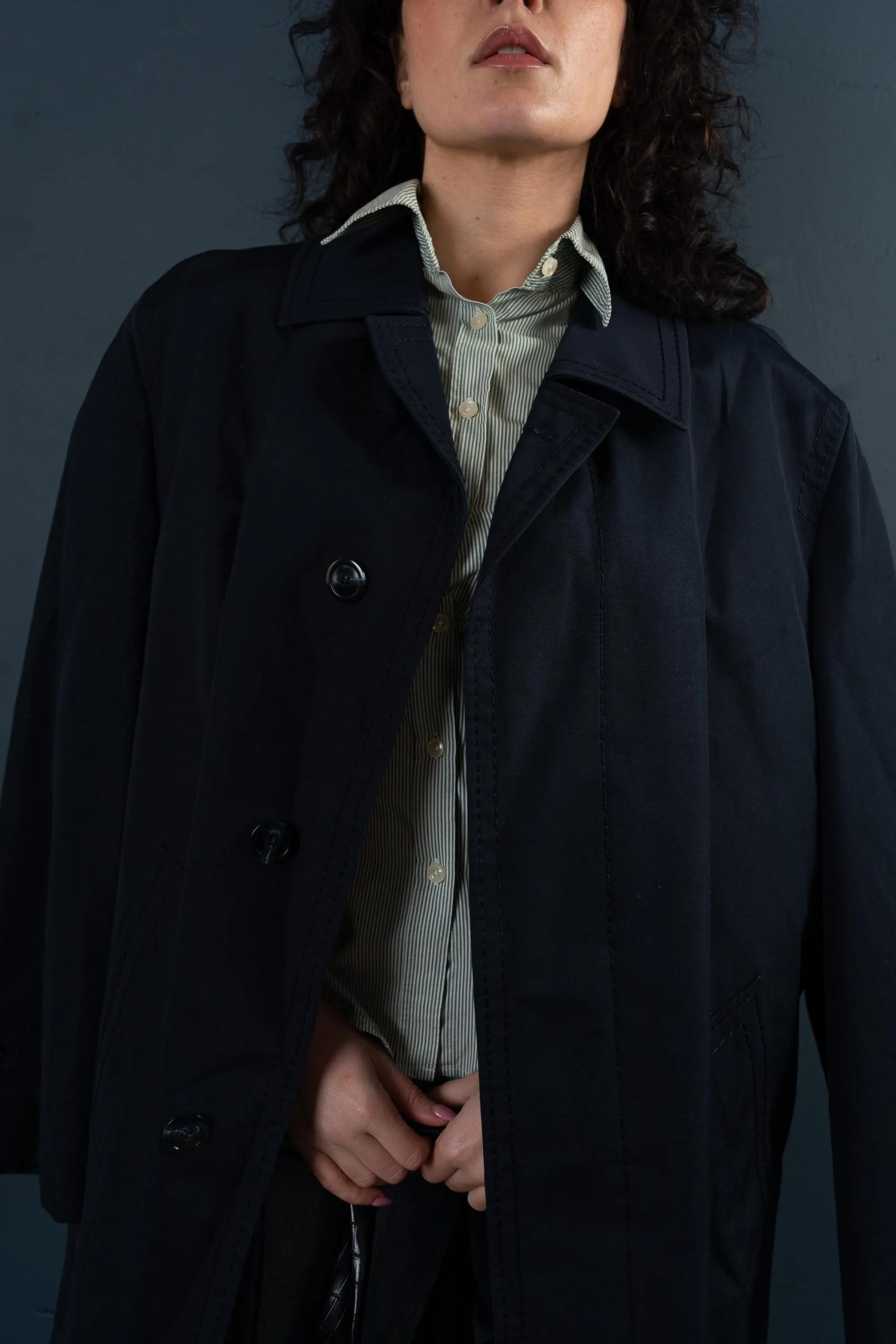 Dark navy blue long trench coat - Image 7