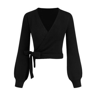 Black belted wrap sweater