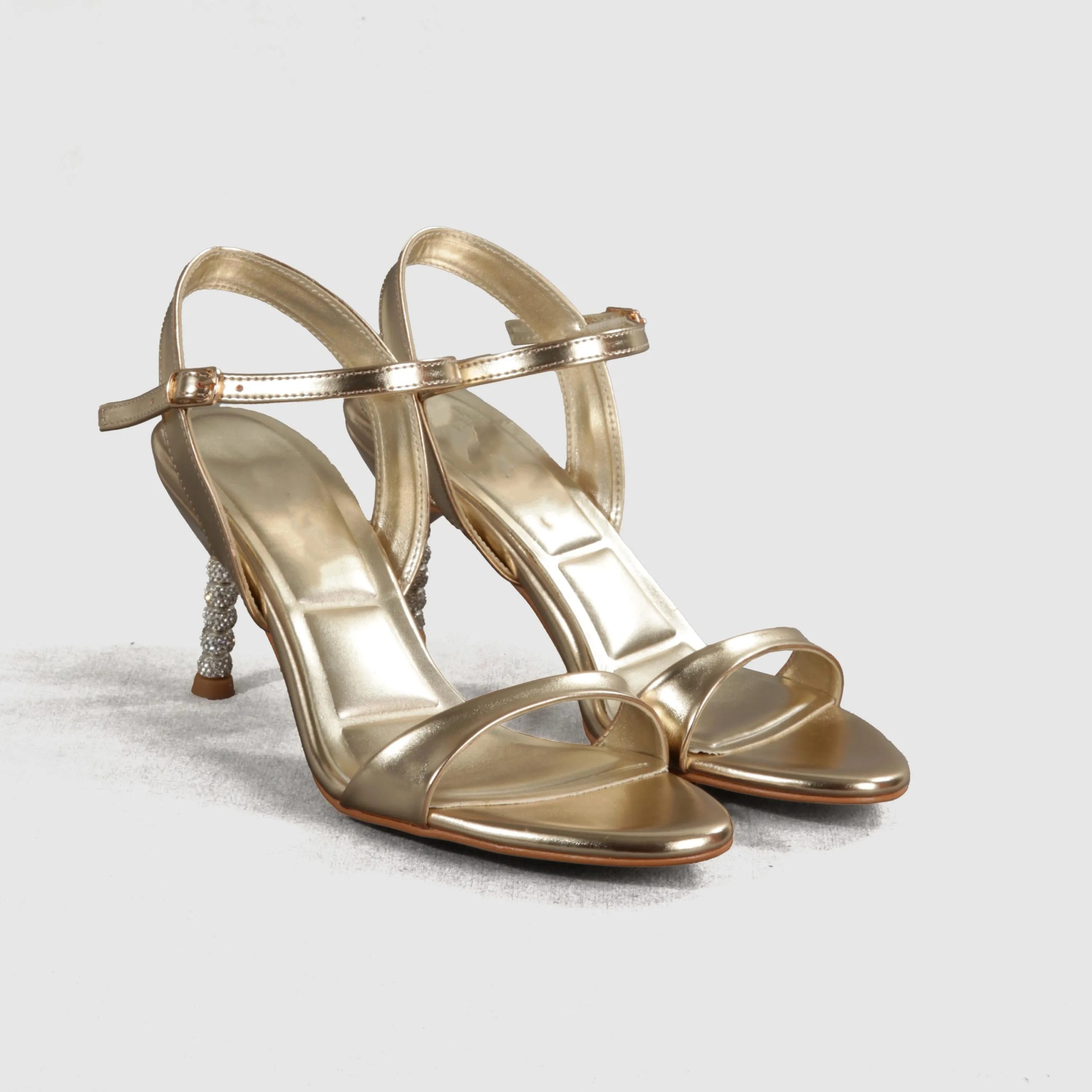 Gold-toned, shiny, rhinestone-embellished open-toe sandals - Image 3