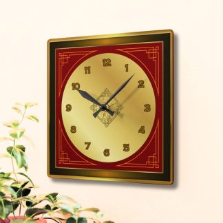 Red and gold fretwork square clock