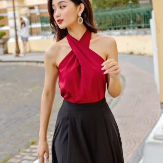 Cross-strap satin top