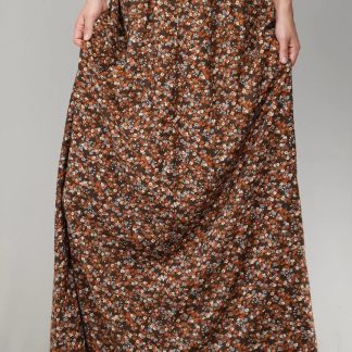 Brown Ditsy Floral Maxi Skirt Boho Everyday Flow