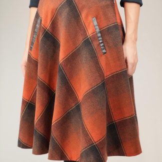 Burnt Orange Plaid A-Line Skirt Warm Autumn Statement Piece