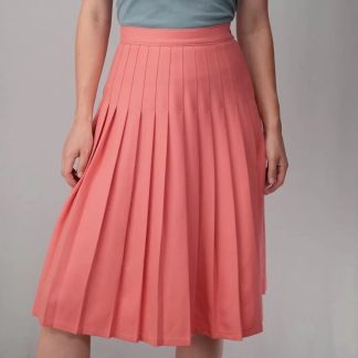 Coral Pleated Midi Skirt Fresh, Feminine Swing