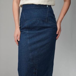 Dark Denim Pencil Midi Skirt Clean Everyday Essential