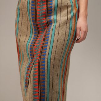 Ethnic Stripe Pencil Midi Skirt Colorful Folk-Inspired Style