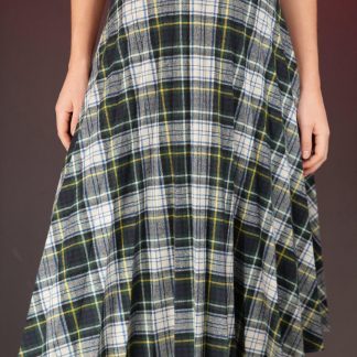 Green White Tartan A-Line Skirt Easy Everyday Swing